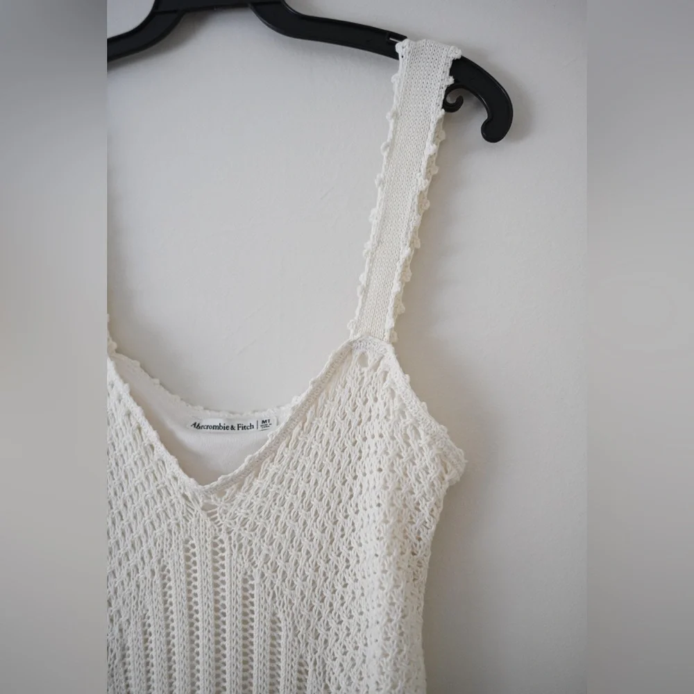 Abercrombie & Fitch Cream Crochet Knit Dress Boho Midi Size M (Tall) Fairy - Picture 2 of 15